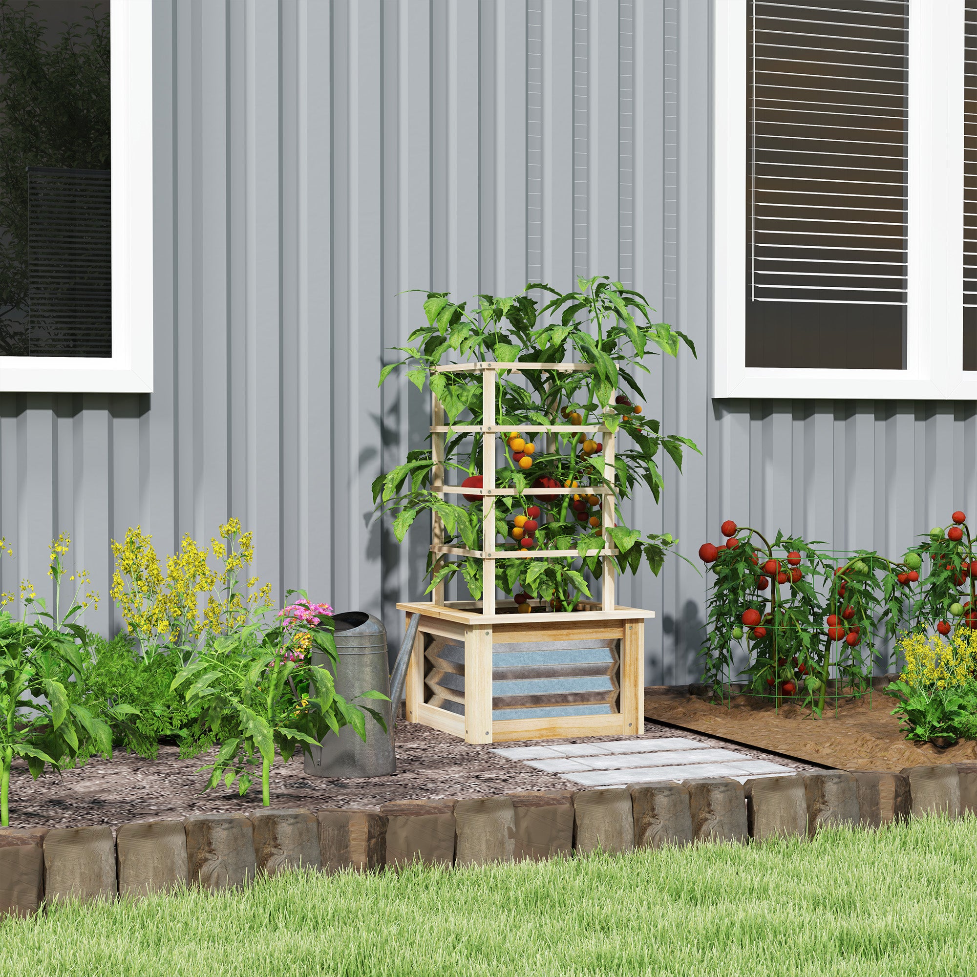 Wooden Raised Garden Bed with Trellis Planter Box