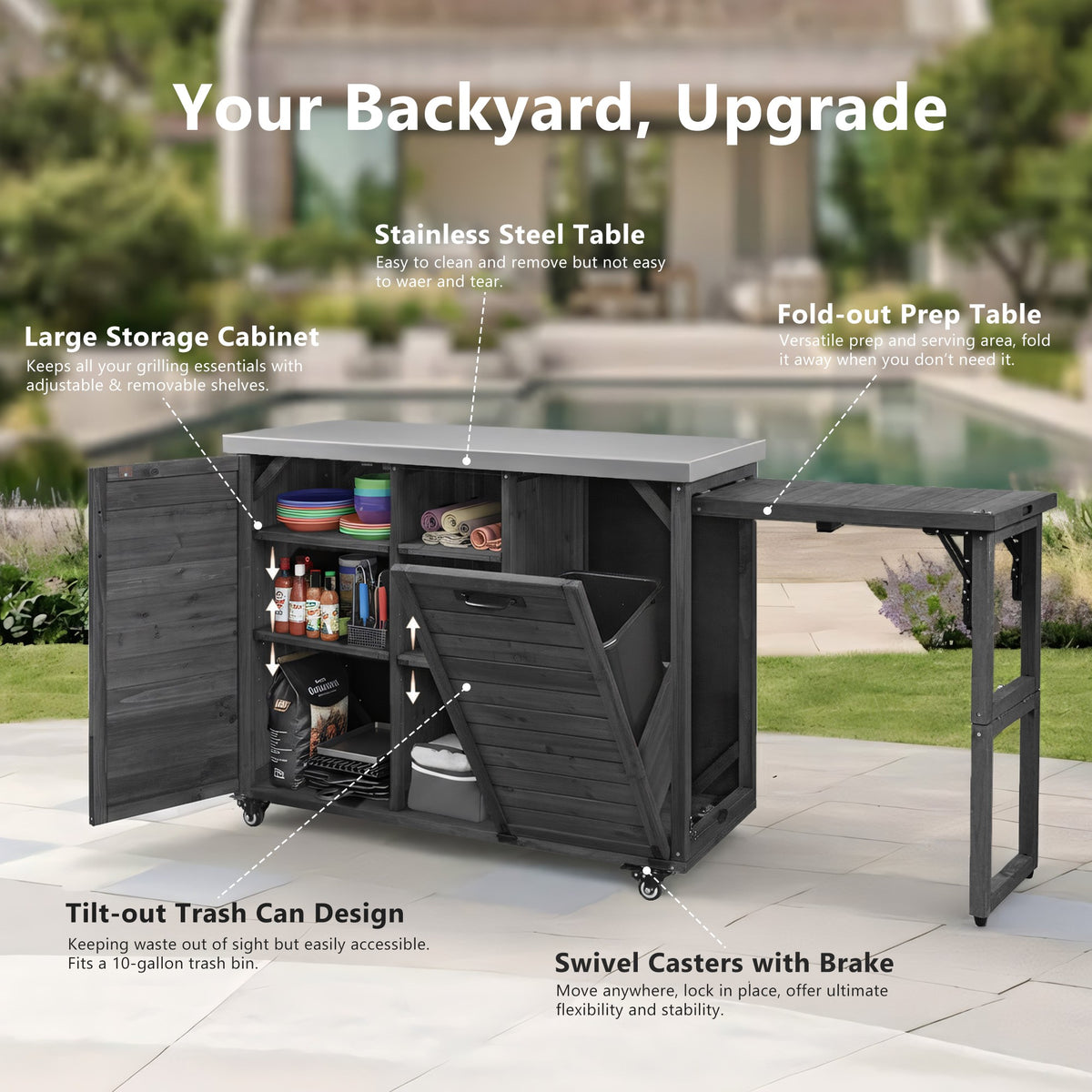 K&K 78.3 Outdoor Kitchen Island With Foldable Grill Table