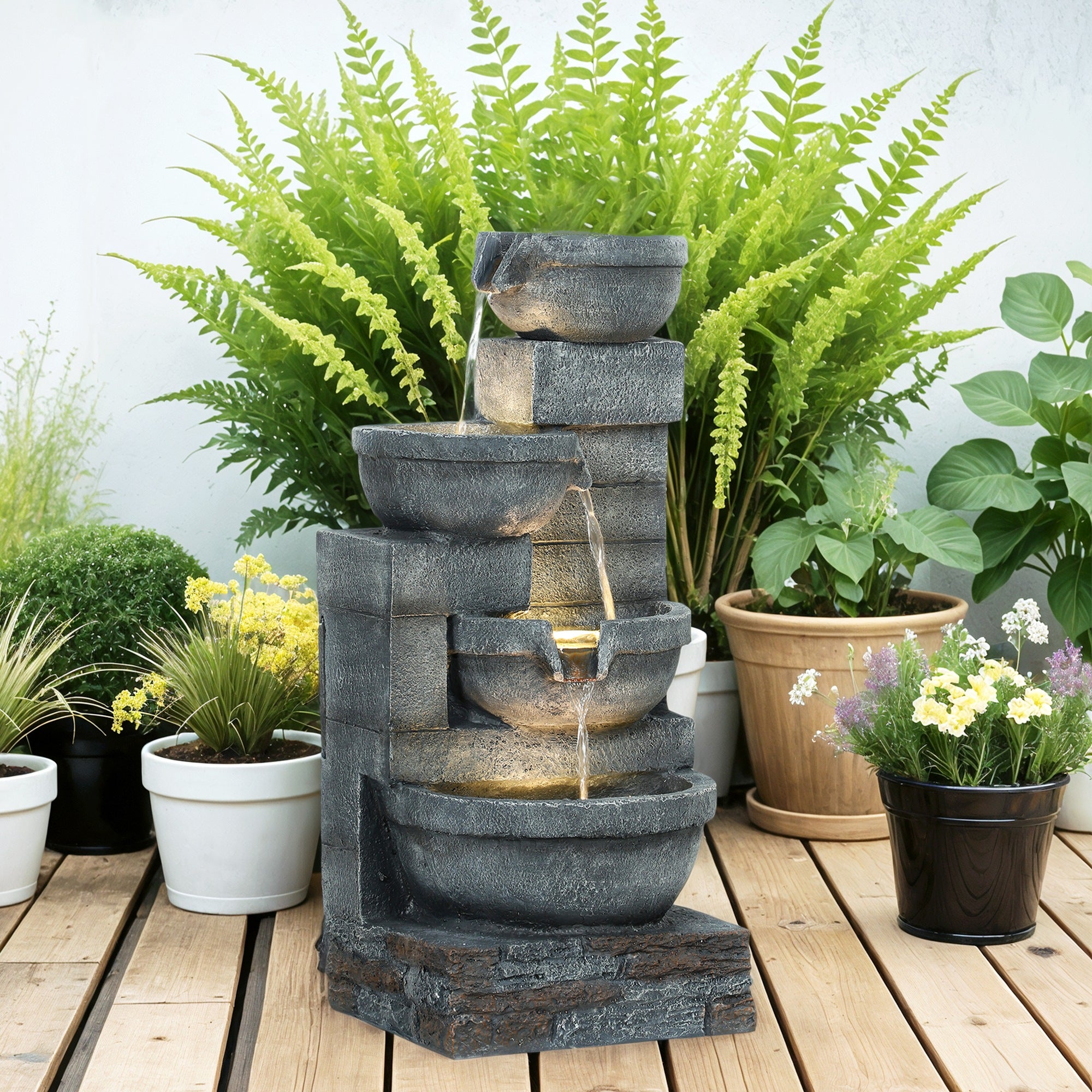 30" Outdoor Waterfall Fountain with LED Lights & Pump