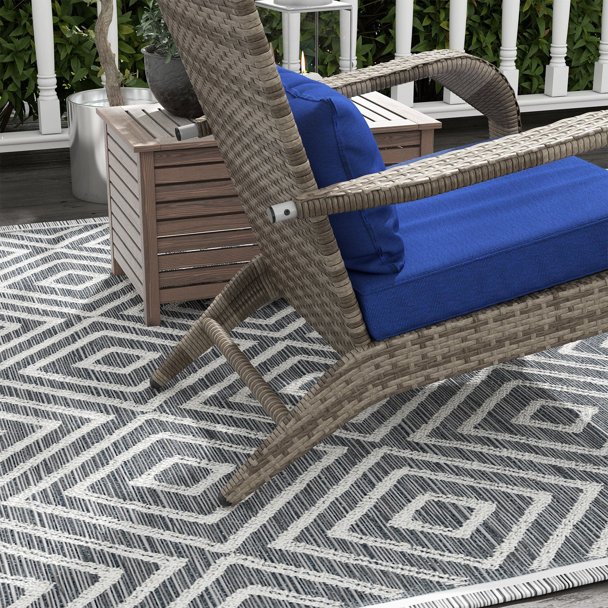 Wicker Adirondack Chair with Ottoman & Cushions, Blue