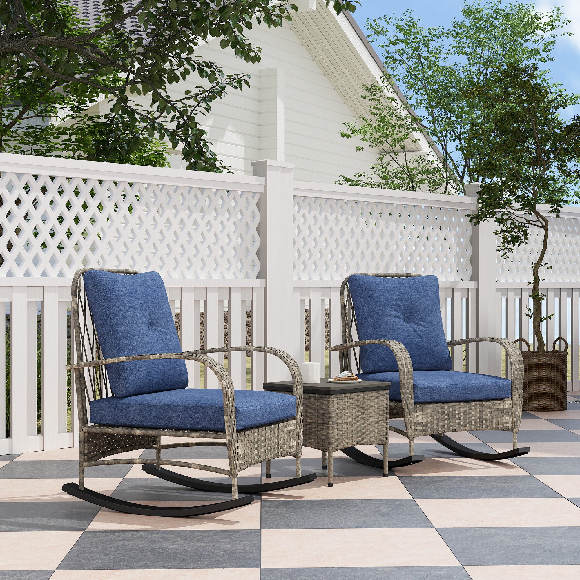 3-Piece PE Rattan Patio Set with Rocking Chairs and Table