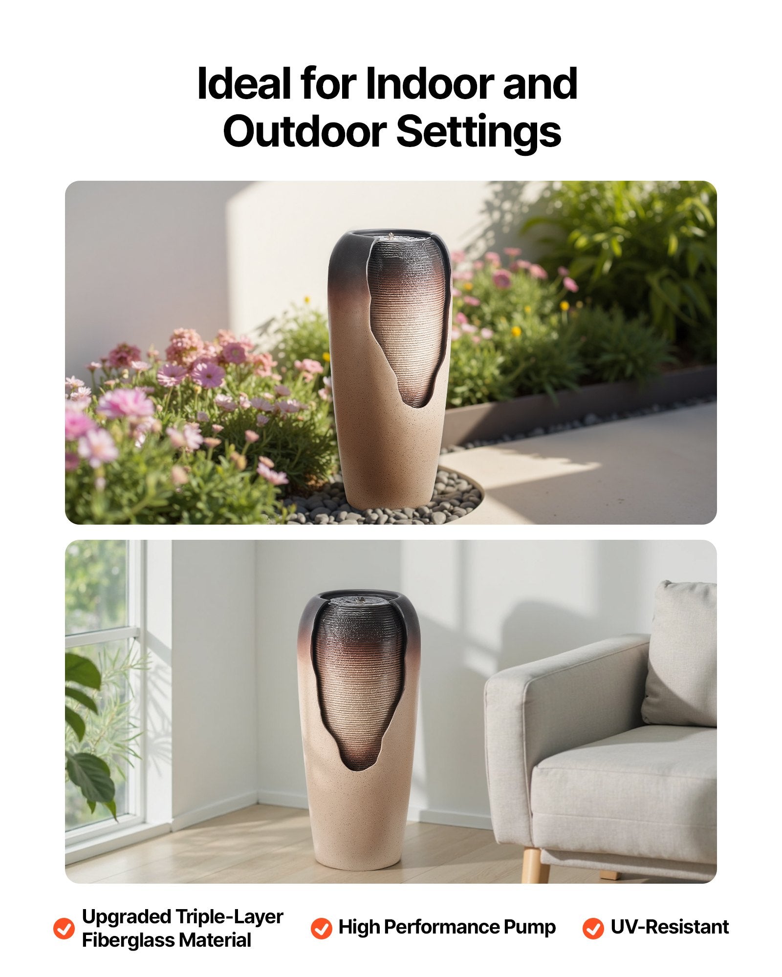 30.71 In Glazed Jar 1-Tier Outdoor Water Fountain