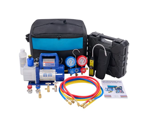 110V 1-3/4 CFM Vacuum Kit with R134a Manifold Gauge