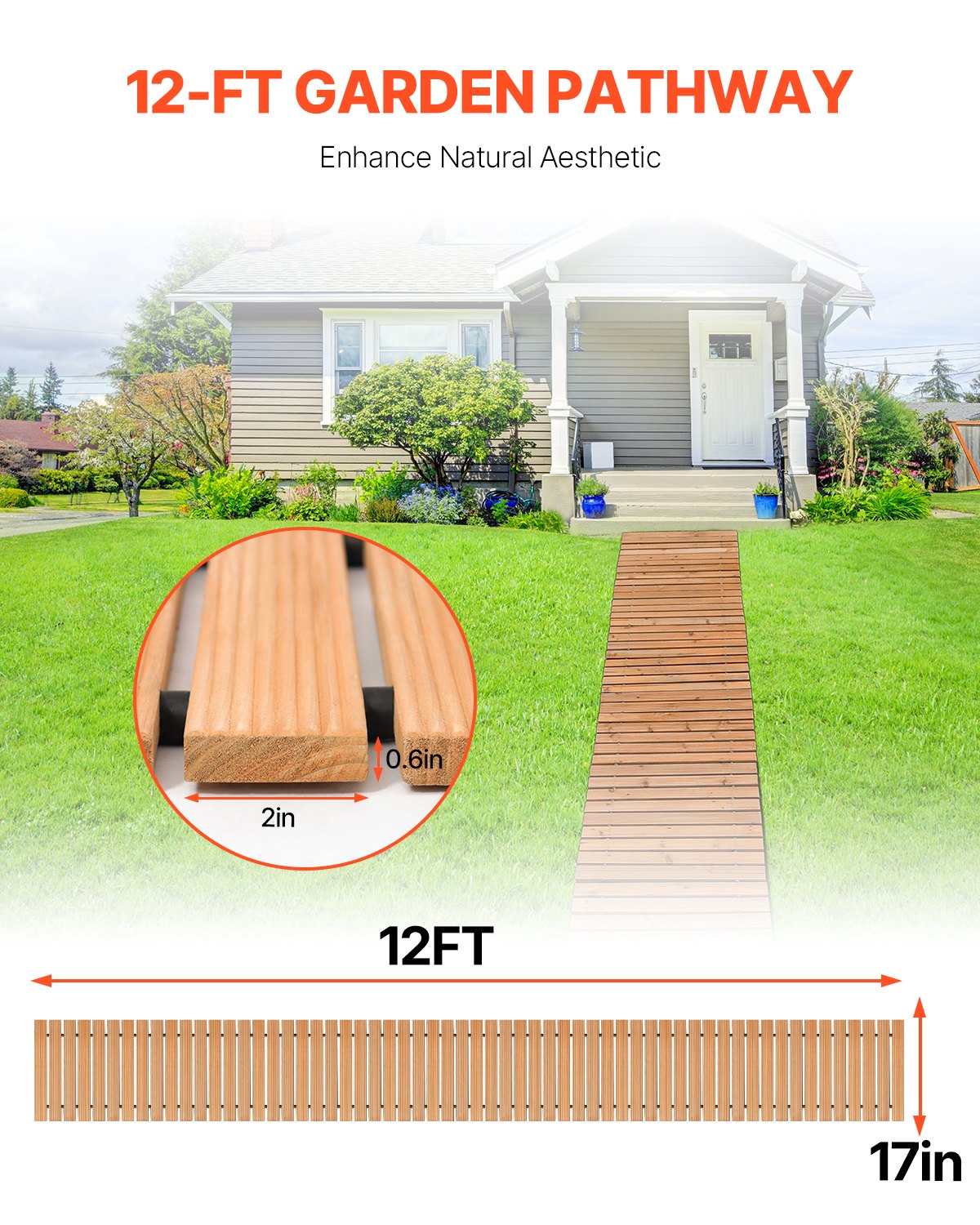 12 Ft L x 17 In W Wooden Garden Pathway Roll