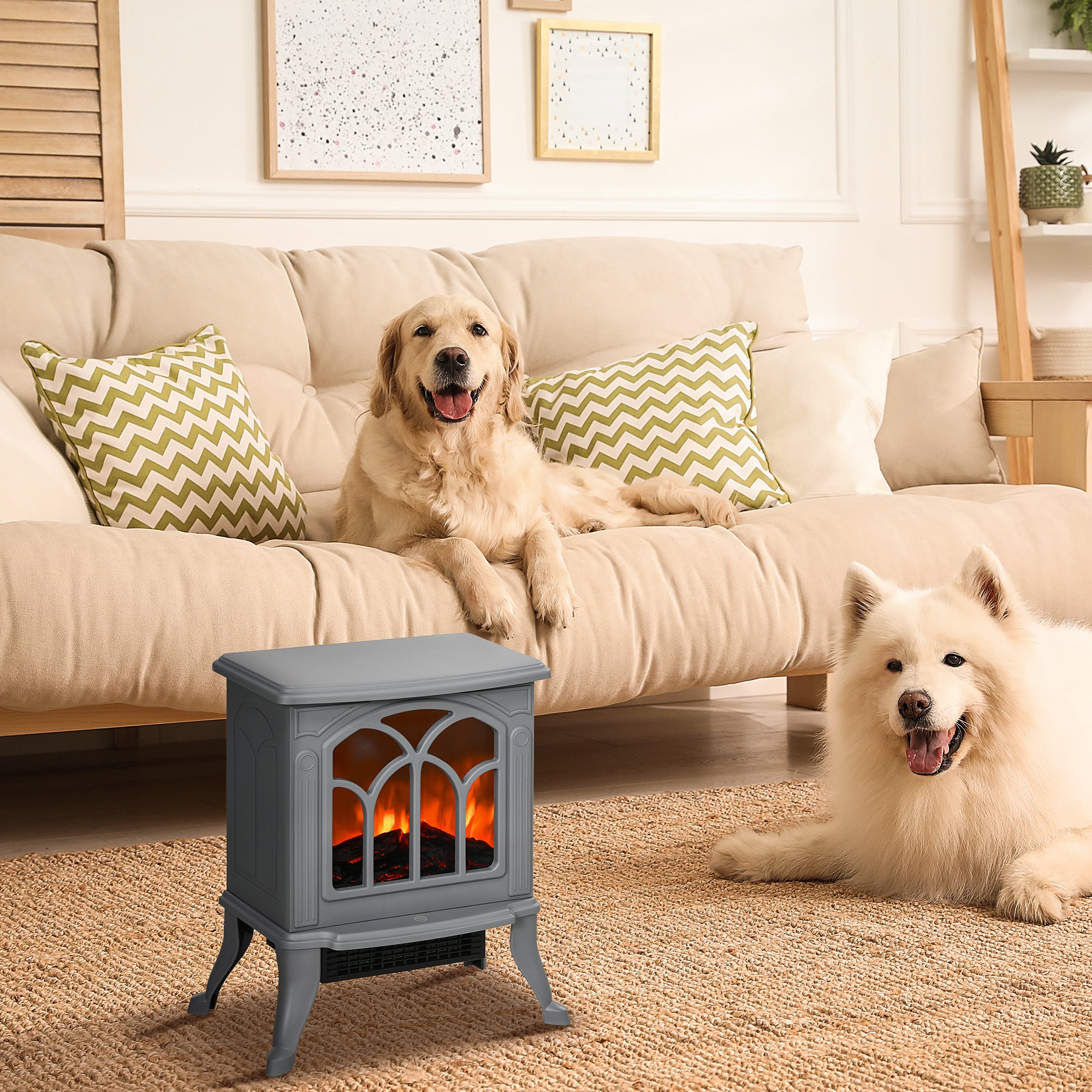 Freestanding Electric Fireplace Stove Heater, 750W/1500W Gray