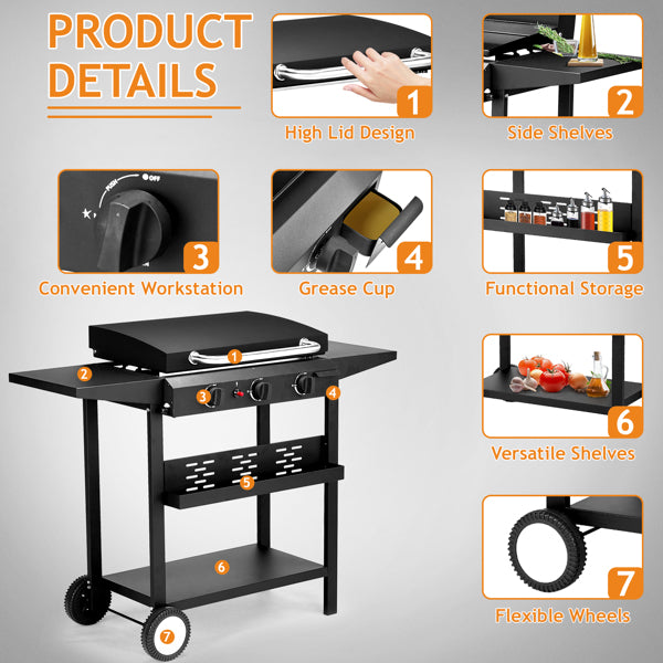 3-Burner Flat Top Gas Griddle Cooking Station With Ceramic Coated