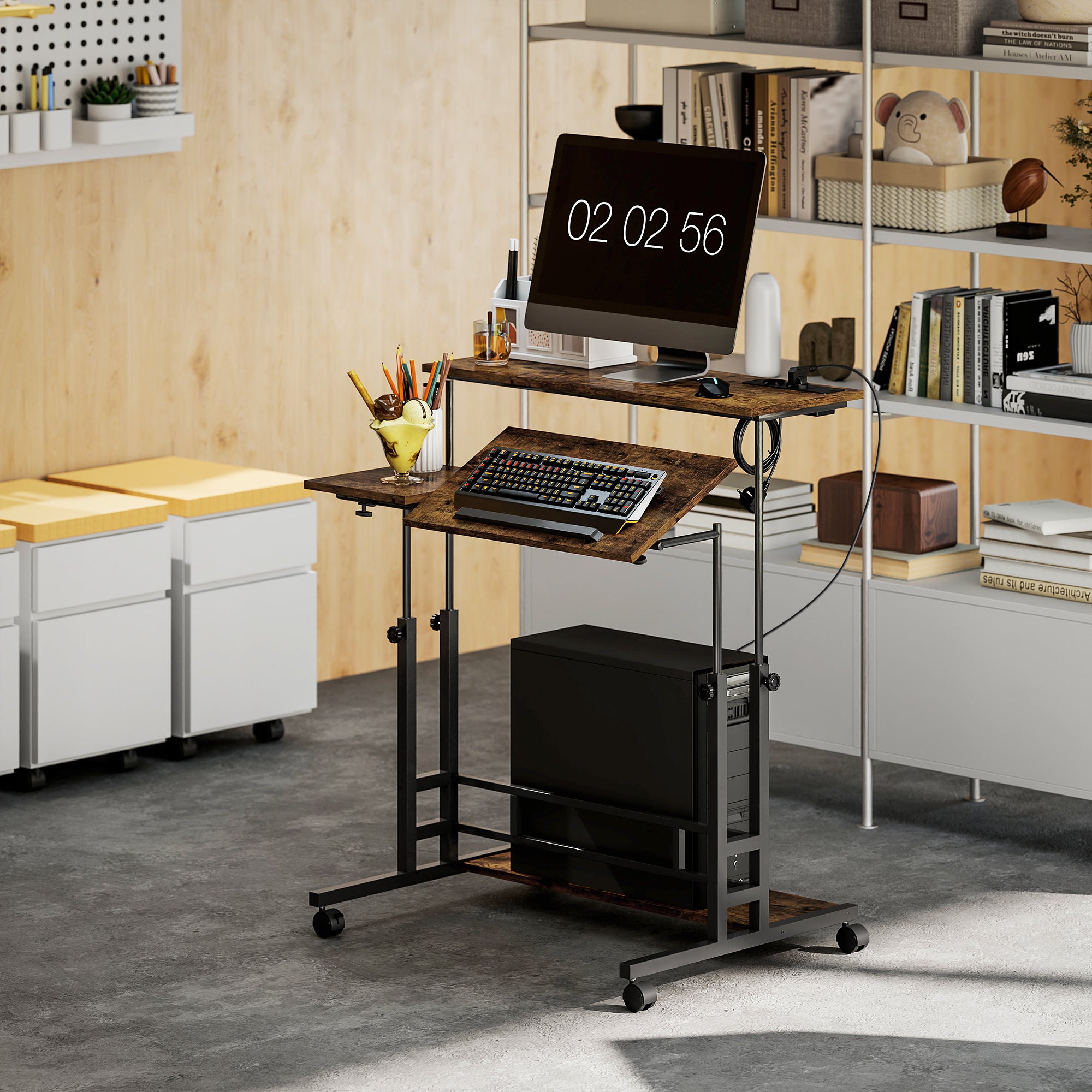 Adjustable Standing Desk with Power Outlets & Tiltable Top