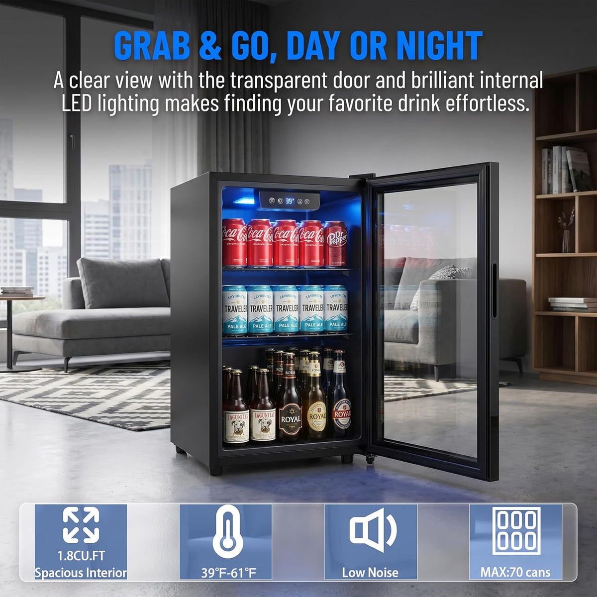 1.8 Cu Ft Glass Door Beverage Cooler with Digital Control