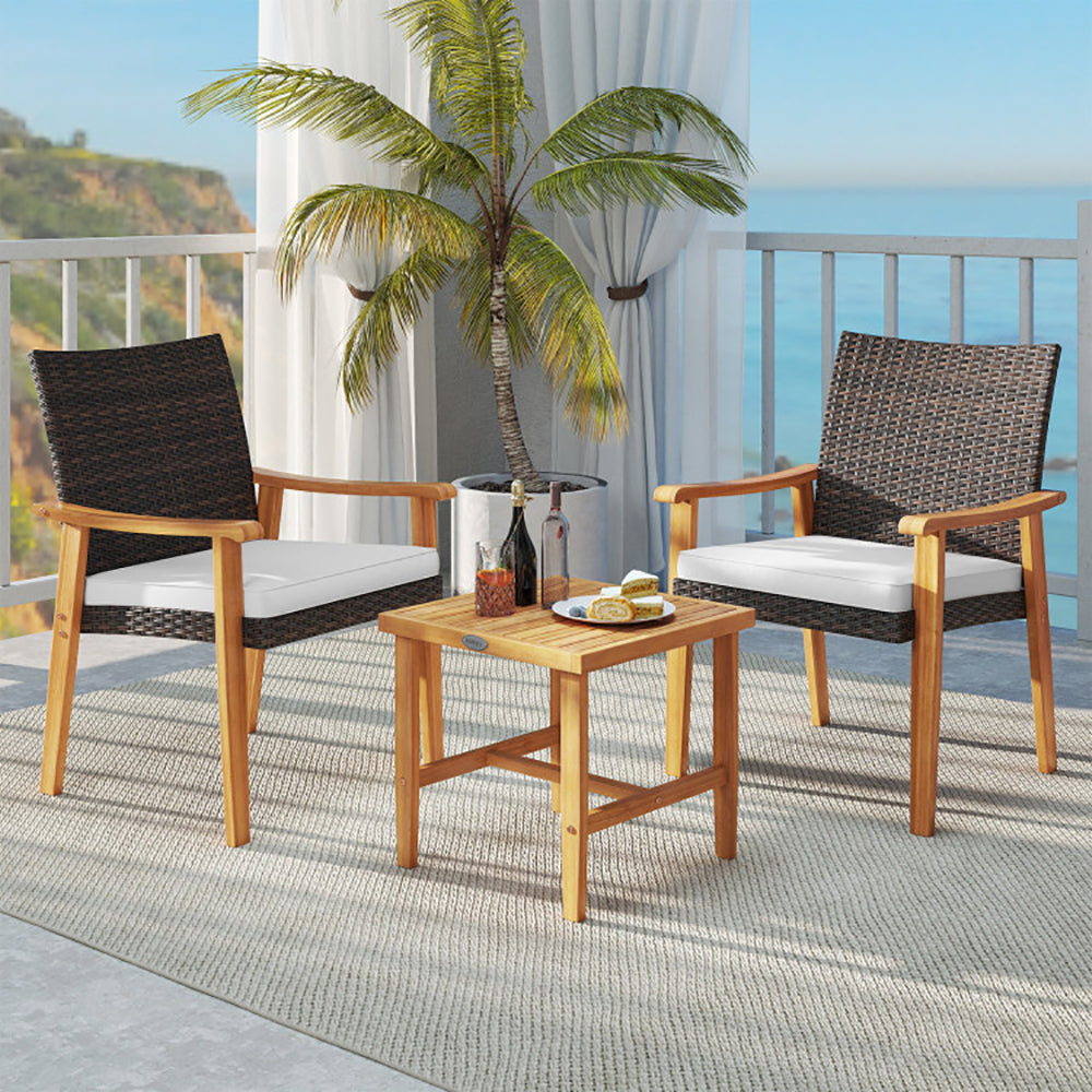 3-Piece PE Wicker Patio Set with Acacia Wood