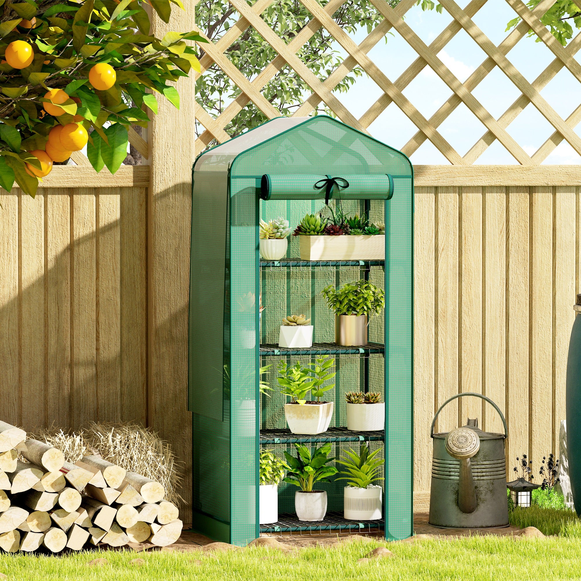 4-Tier Portable Greenhouse with PE Cover Screen Roof