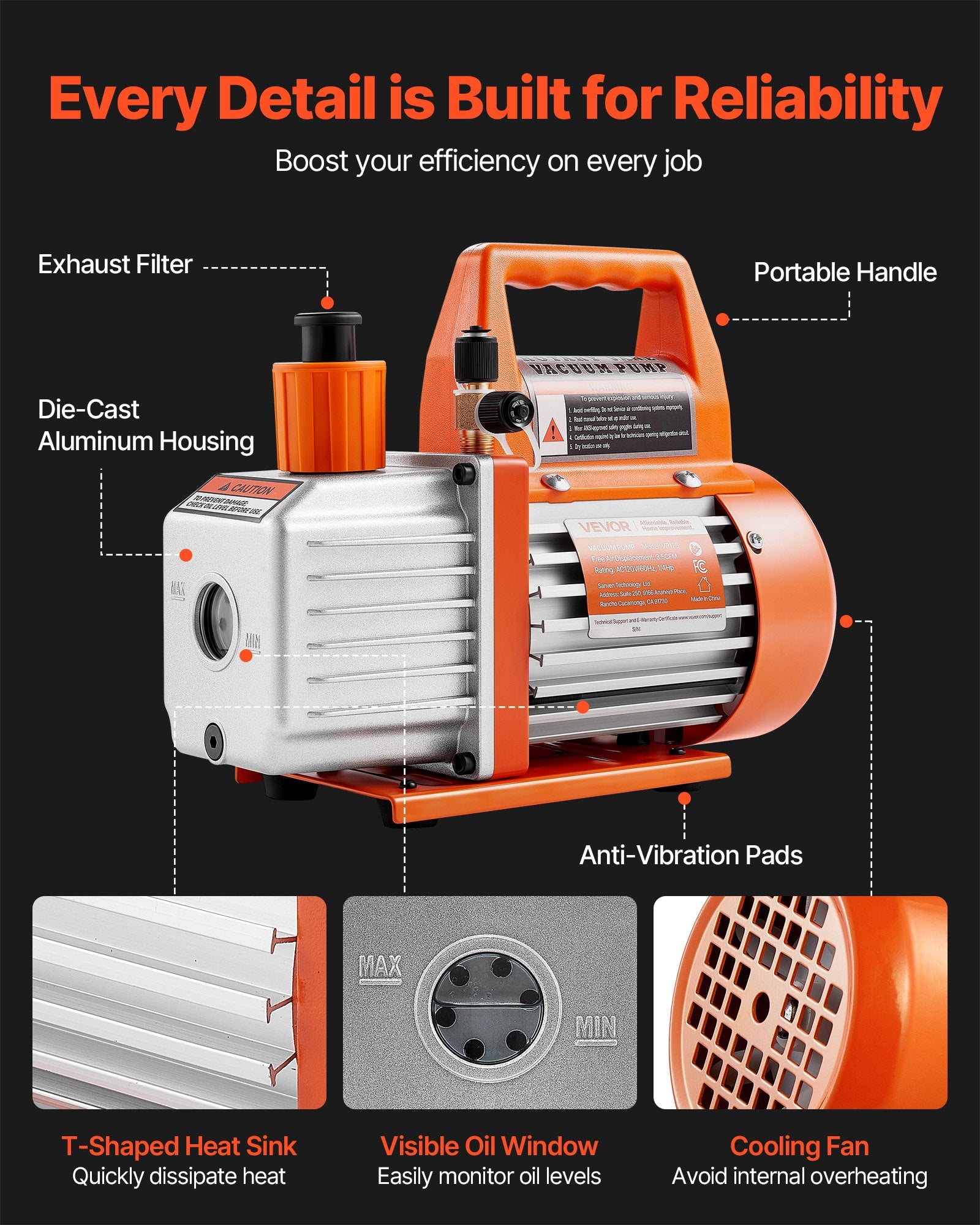 3.5 CFM Single Stage Rotary Vane AC Vacuum Pump