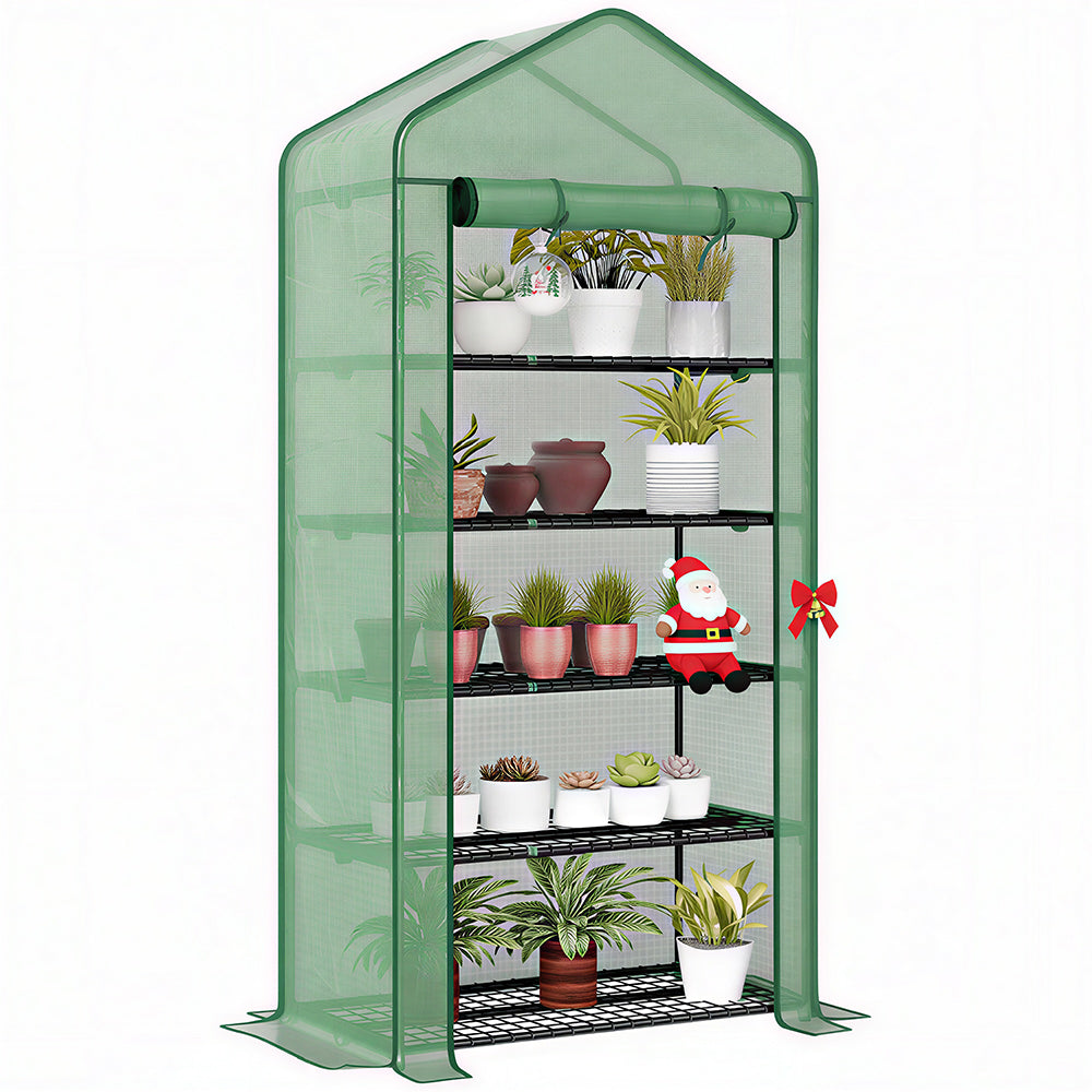 5-Tier Mini Greenhouse with Roll-Up Zippered Door