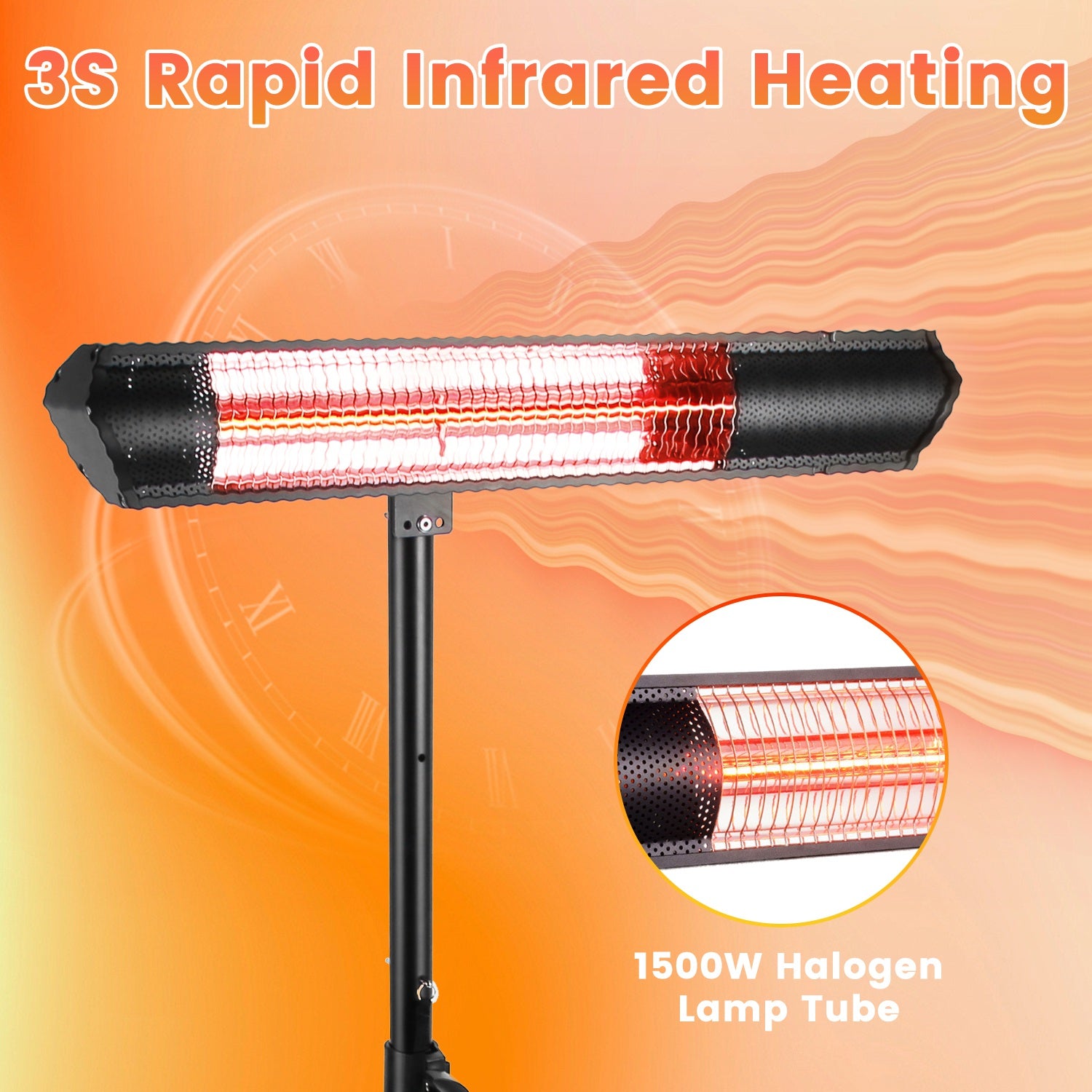 1500W Infrared Patio Heater with Tripod Stand and Remote Control