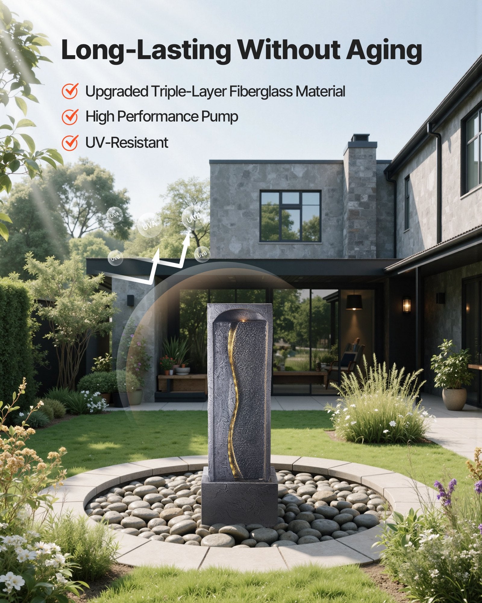 38.58" 1-Tier Rock Base Outdoor Water Fountain