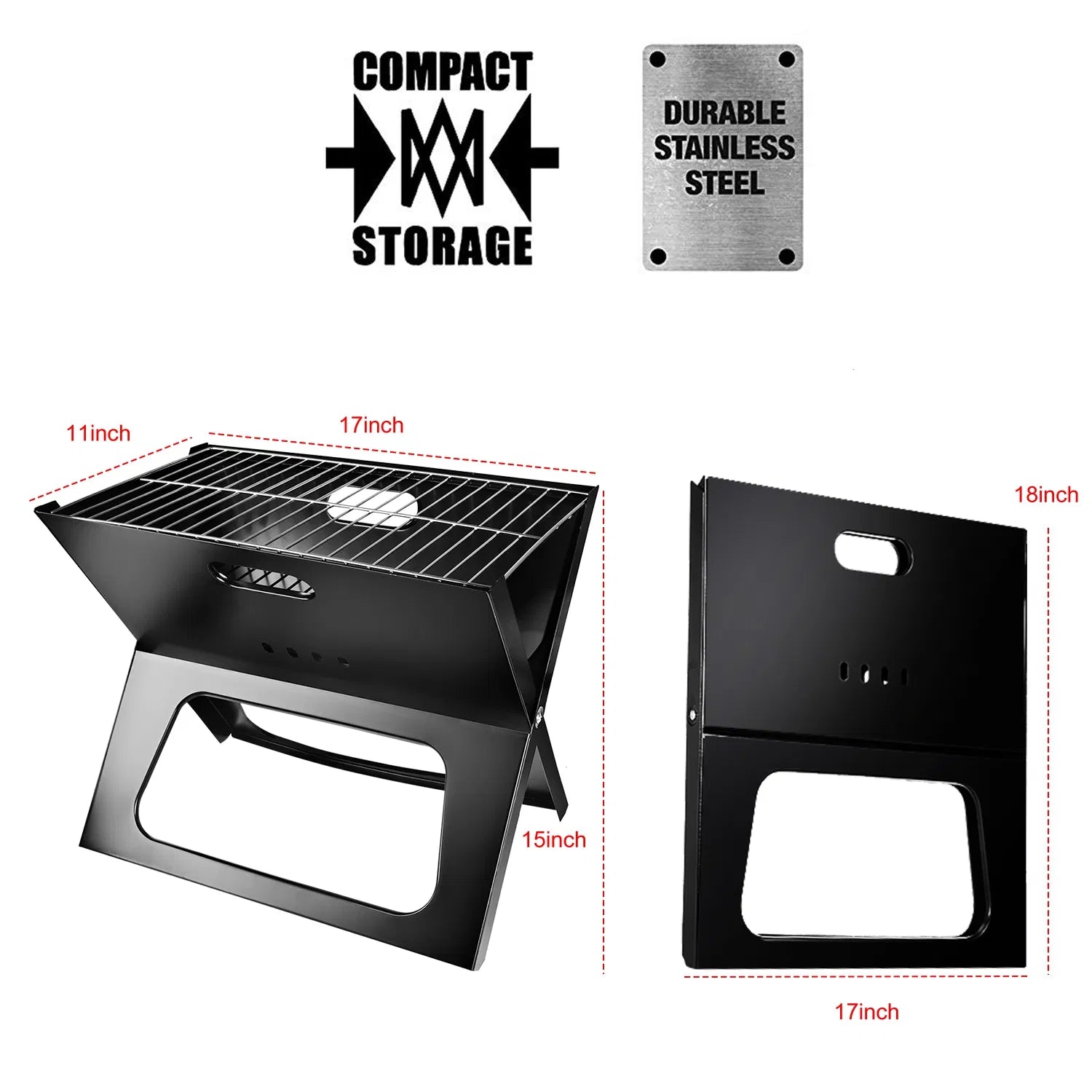 Portable Charcoal Grill - Foldable Tabletop BBQ
