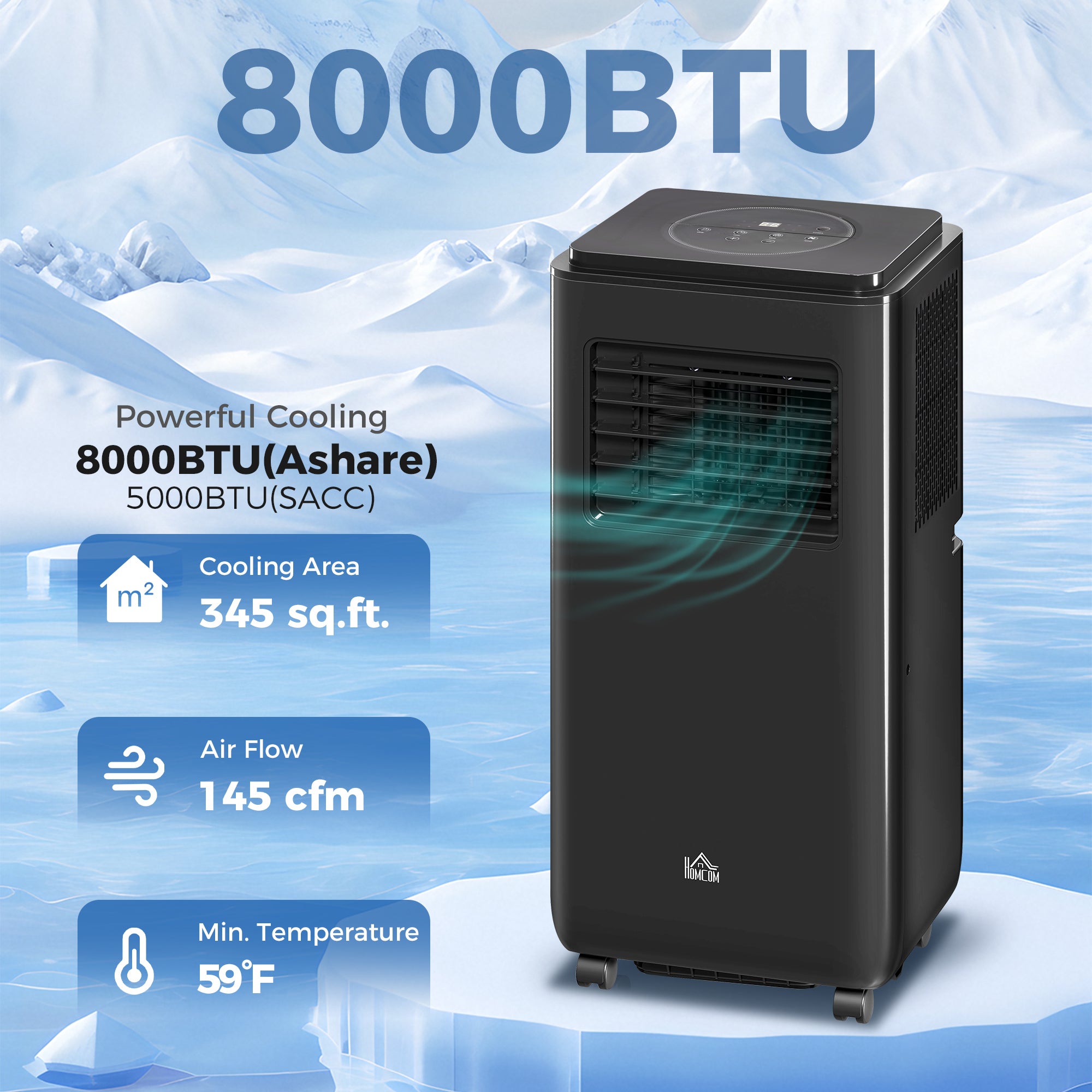 8000 BTU Mobile Air Conditioner with Dehumidifier & Timer