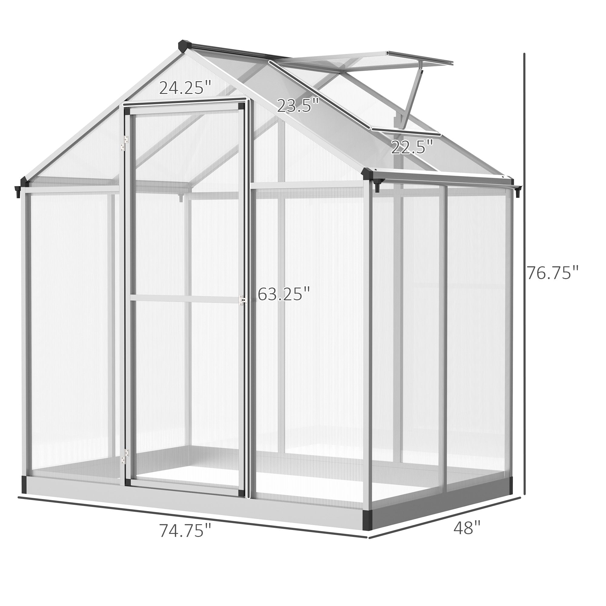 4L x 6W Polycarbonate Walk-In Greenhouse with Roof Vent