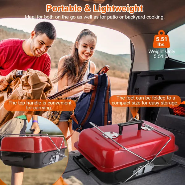 Portable Folding Charcoal Tabletop Smoker Grill with Lid