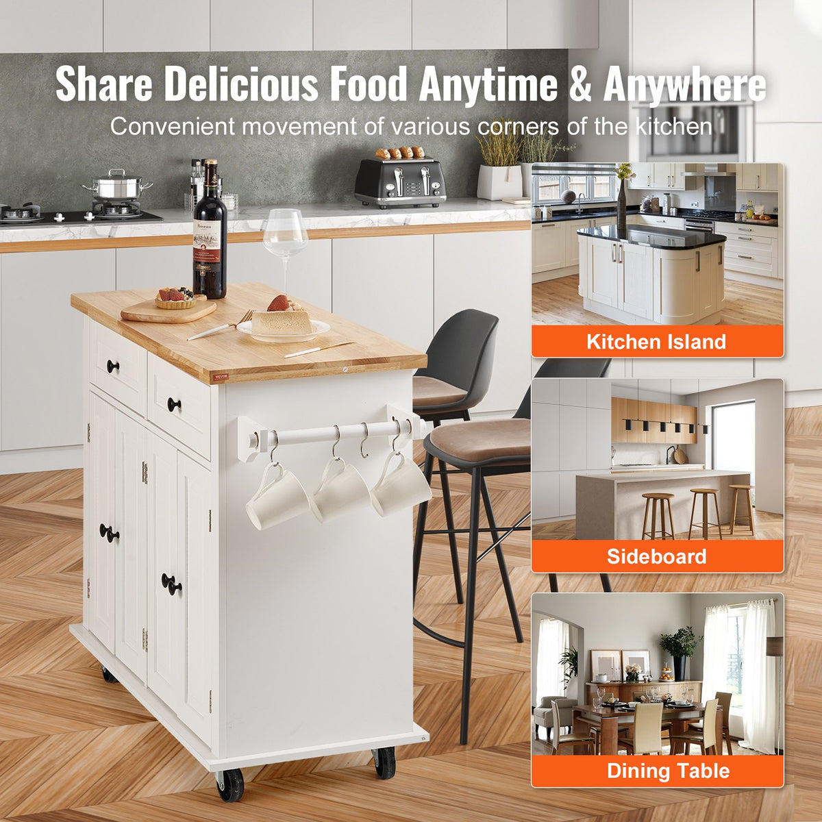 VEVOR Kitchen Island Cart With Solid Wood Top