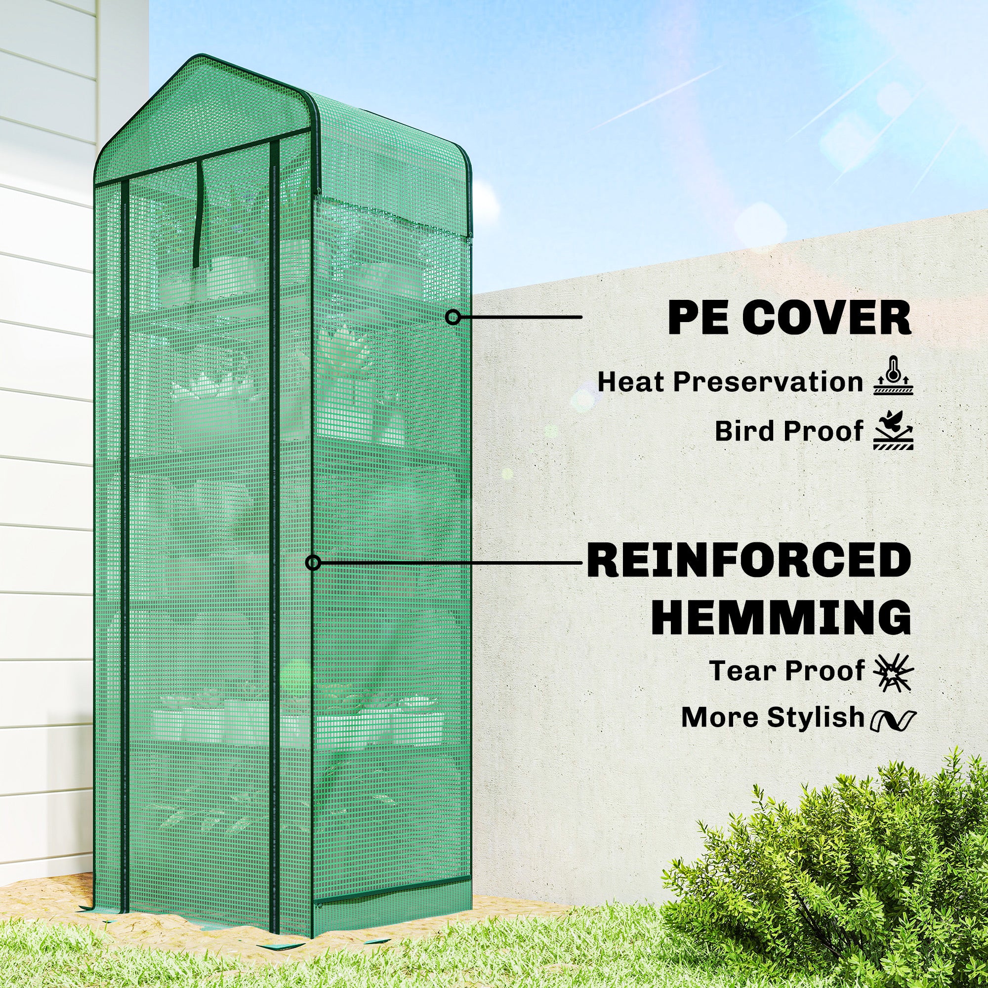 5-Tier Mini Greenhouse with PE Cover & Screen Roof