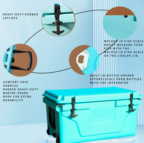 65QT Blue Outdoor Cooler Ice Chest Box