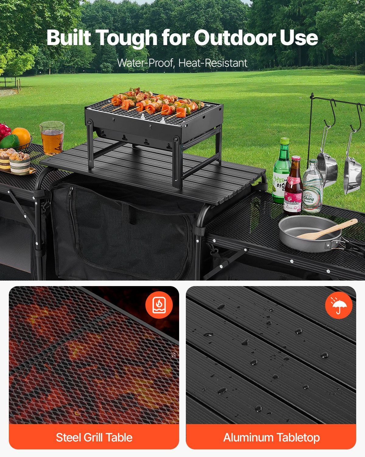 Portable Aluminum Camping Kitchen Table with Windshield