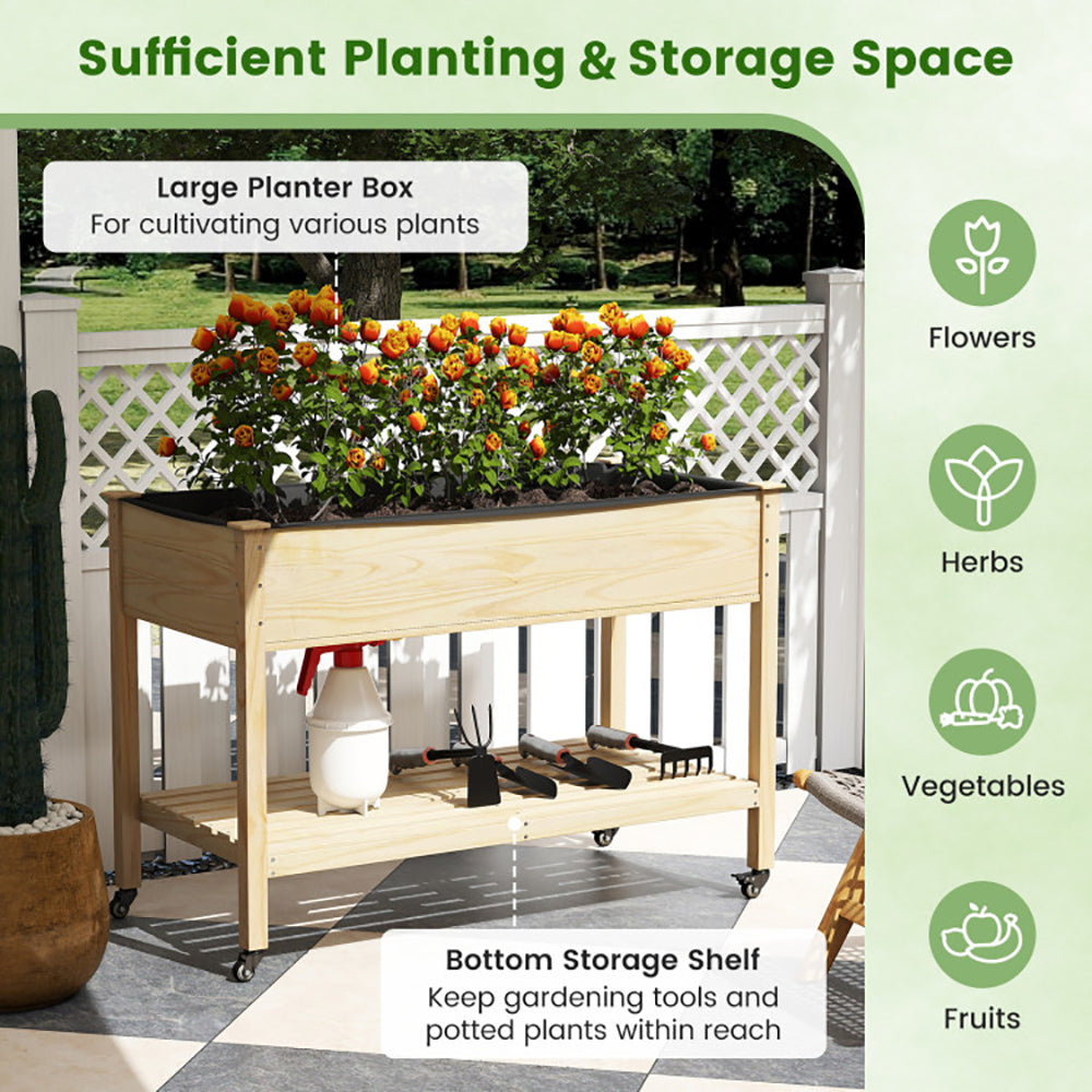 Wooden Raised Garden Bed With Legs And Lockable Wheels