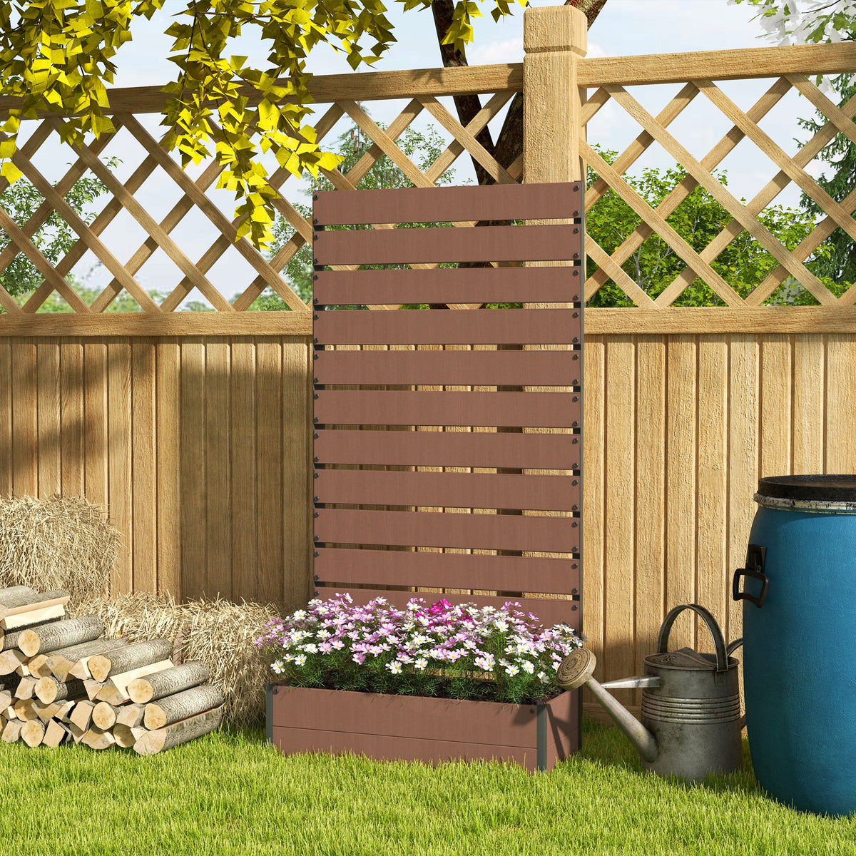 Raised Garden Bed with Trellis Planter Box, Light Brown
