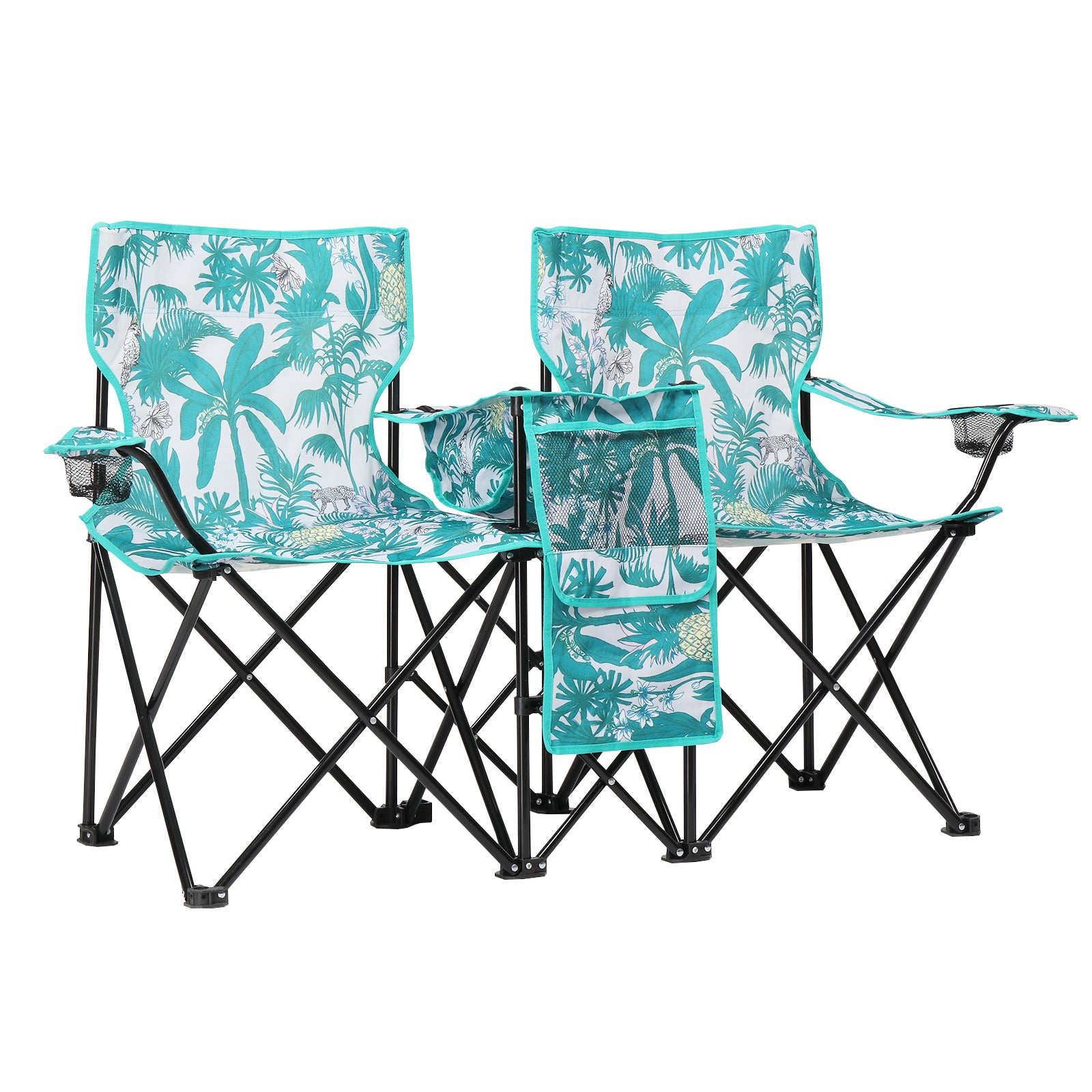 Folding Double Camping Chair with Umbrella & Cooler