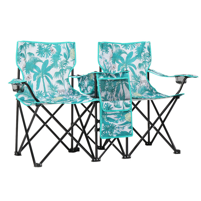 Folding Double Camping Chair with Umbrella & Cooler
