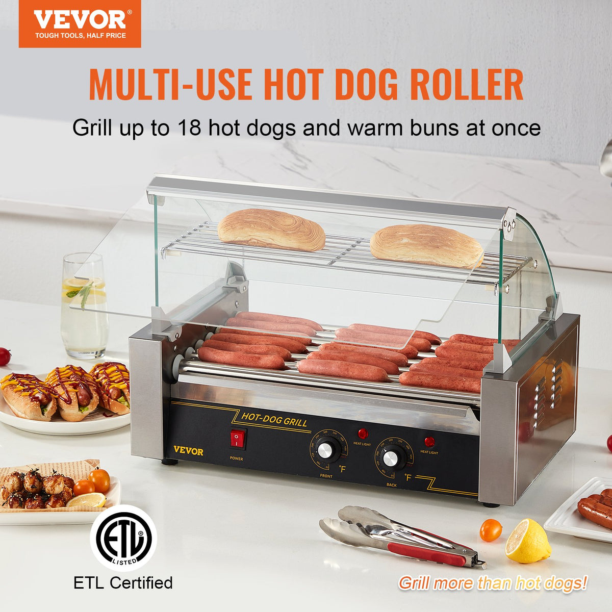 7-Roller Hot Dog Roller Grill 1050W Stainless Steel Cooker