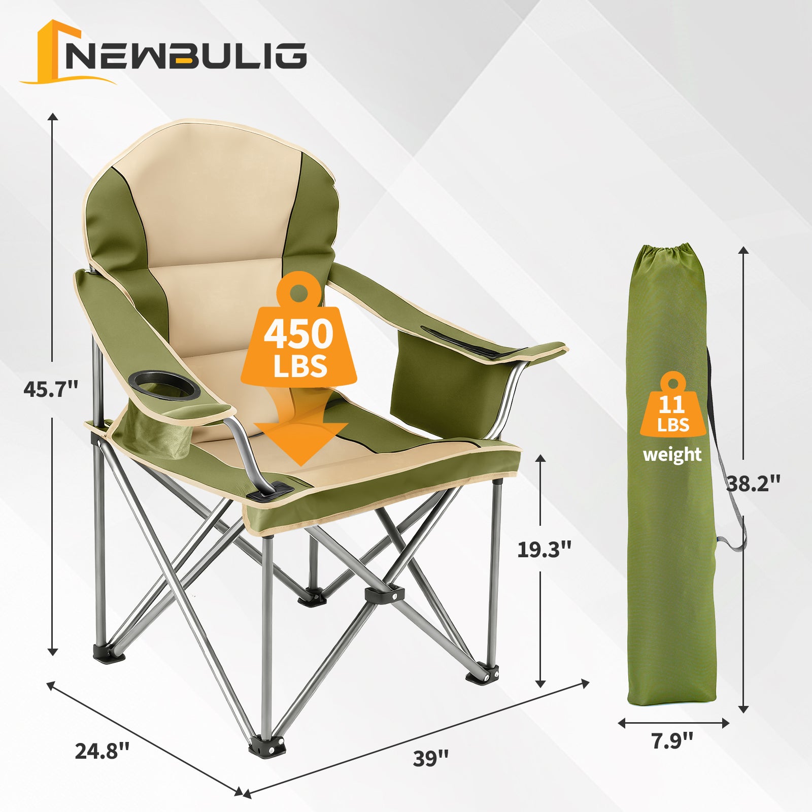 Oversized Padded Camping Chair with Cooler Bag and Cup Holder