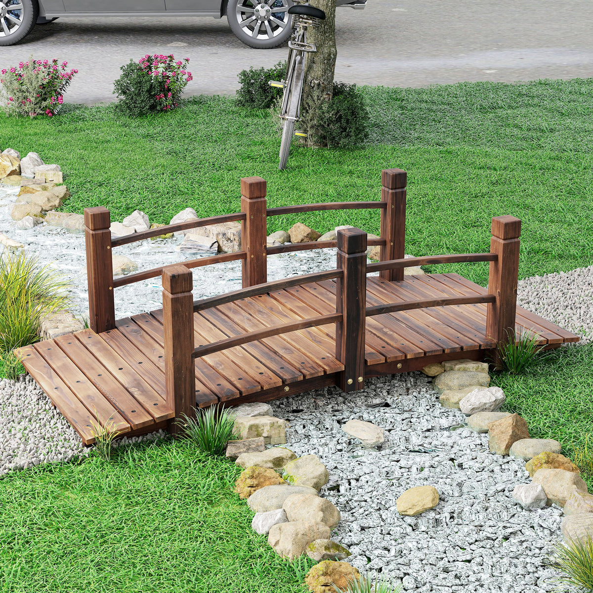 Fir Wood Garden Bridge 60" Arc Walkway with Side Railings