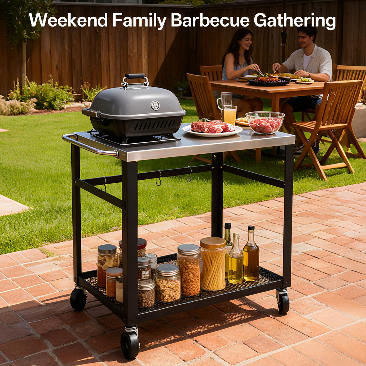 2-Tier Stainless Steel Grill Cart With Locking Wheels