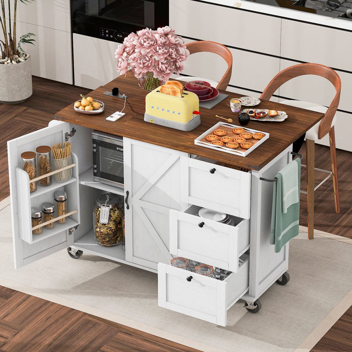 54.5 Farmhouse Kitchen Island With Power Outlet