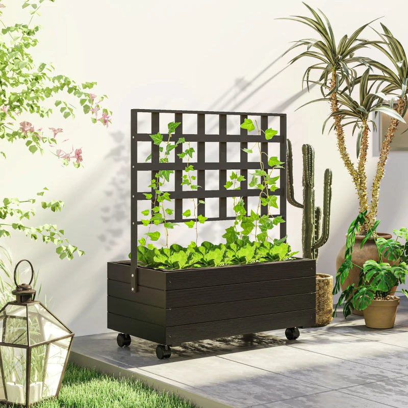 Wooden Raised Garden Bed with Trellis and Wheels