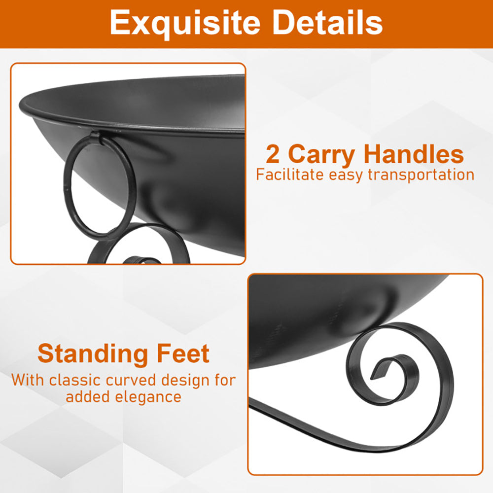 24 Inch Heavy-Duty Metal Fire Pit Bowl with Handles