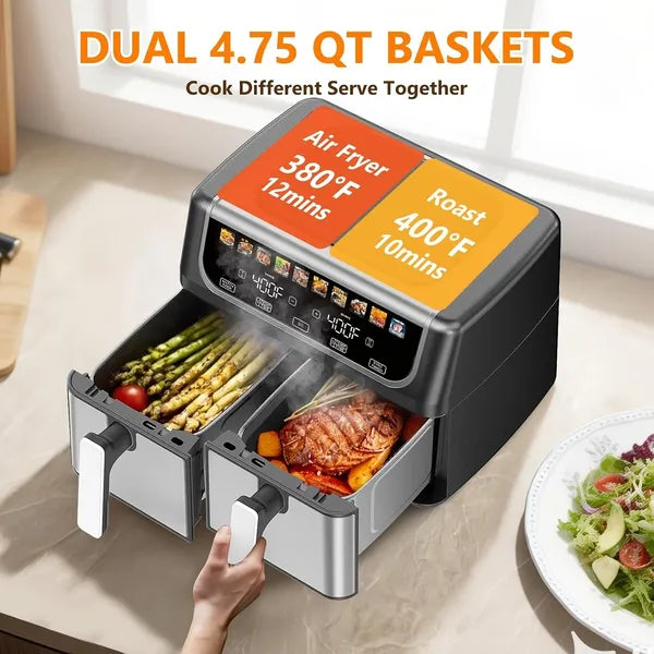 9.5 Quart Dual Basket Air Fryer With Independent Temperature Control