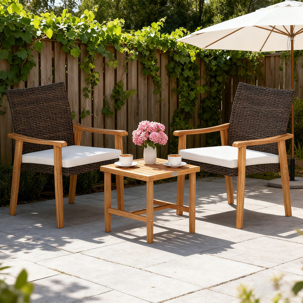 3-Piece PE Wicker Patio Set with Acacia Wood
