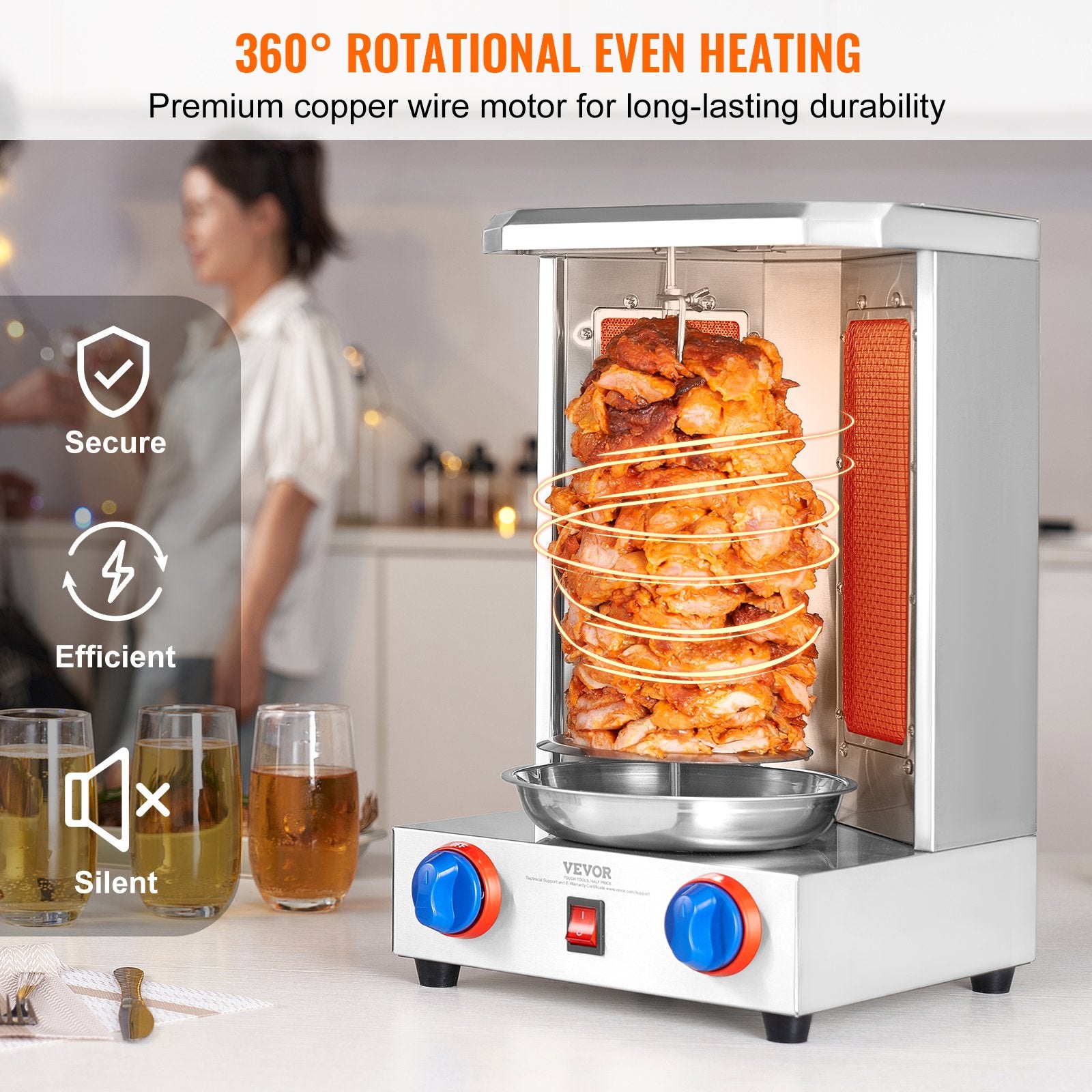 Vertical Shawarma Grill Machine, 13 Lb Capacity, Dual Burner