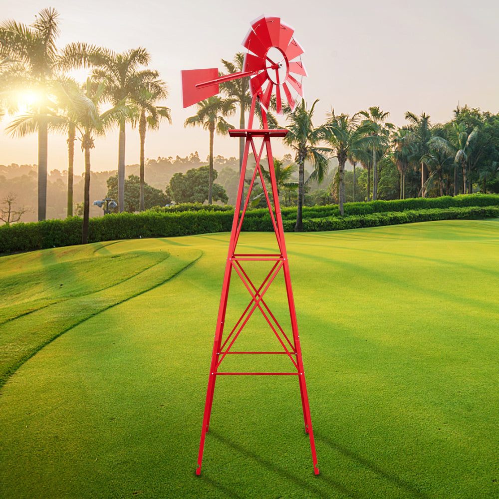 8ft Weather Resistant Yard Garden Windmill Red
