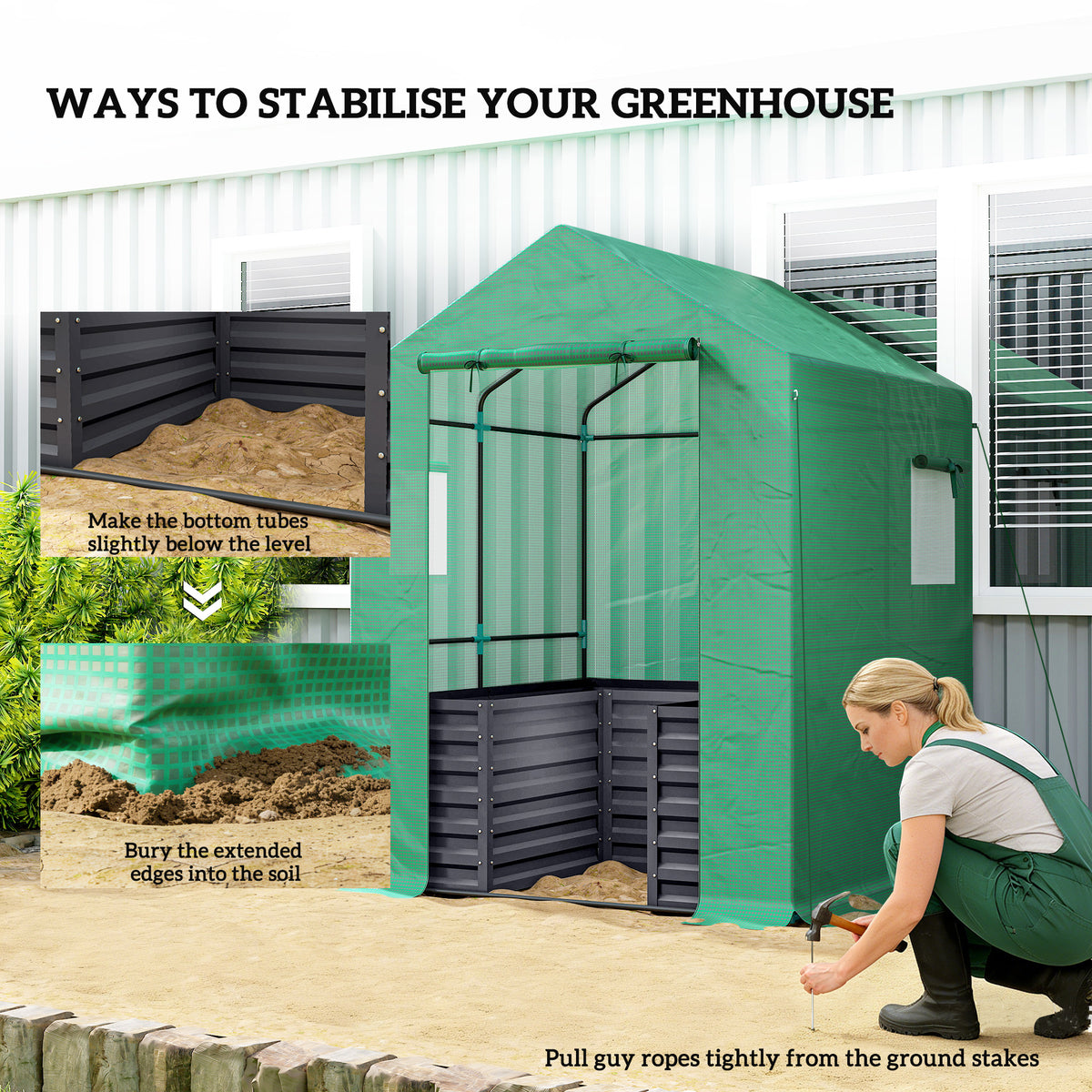 Galvanized Steel Greenhouse with Roll Up Door 56x56x75