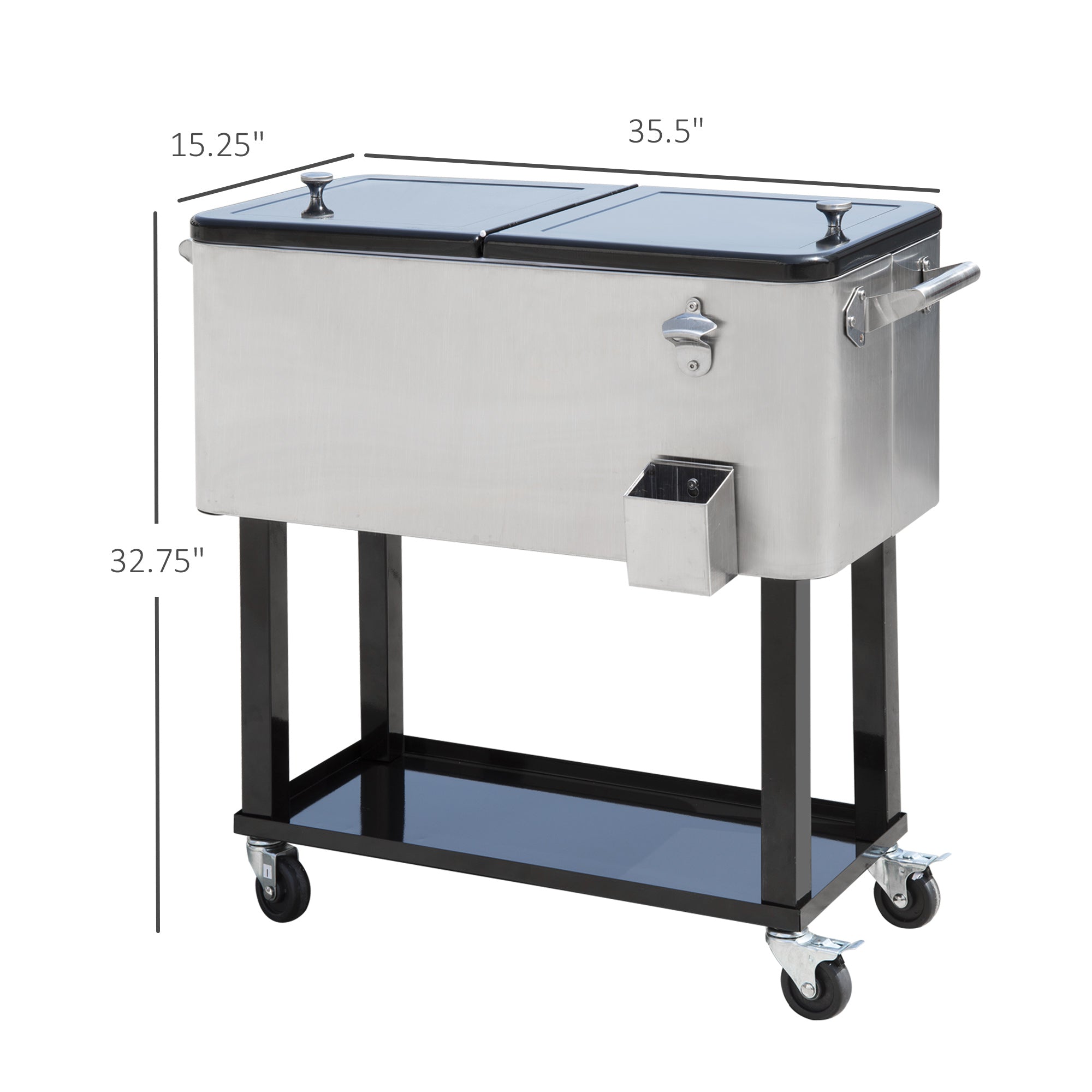 80 Qt Rolling Cooler Cart with Wheels for Outdoor Parties