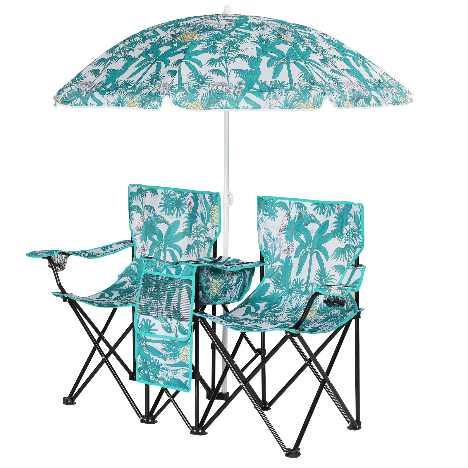 Folding Double Camping Chair with Umbrella & Cooler