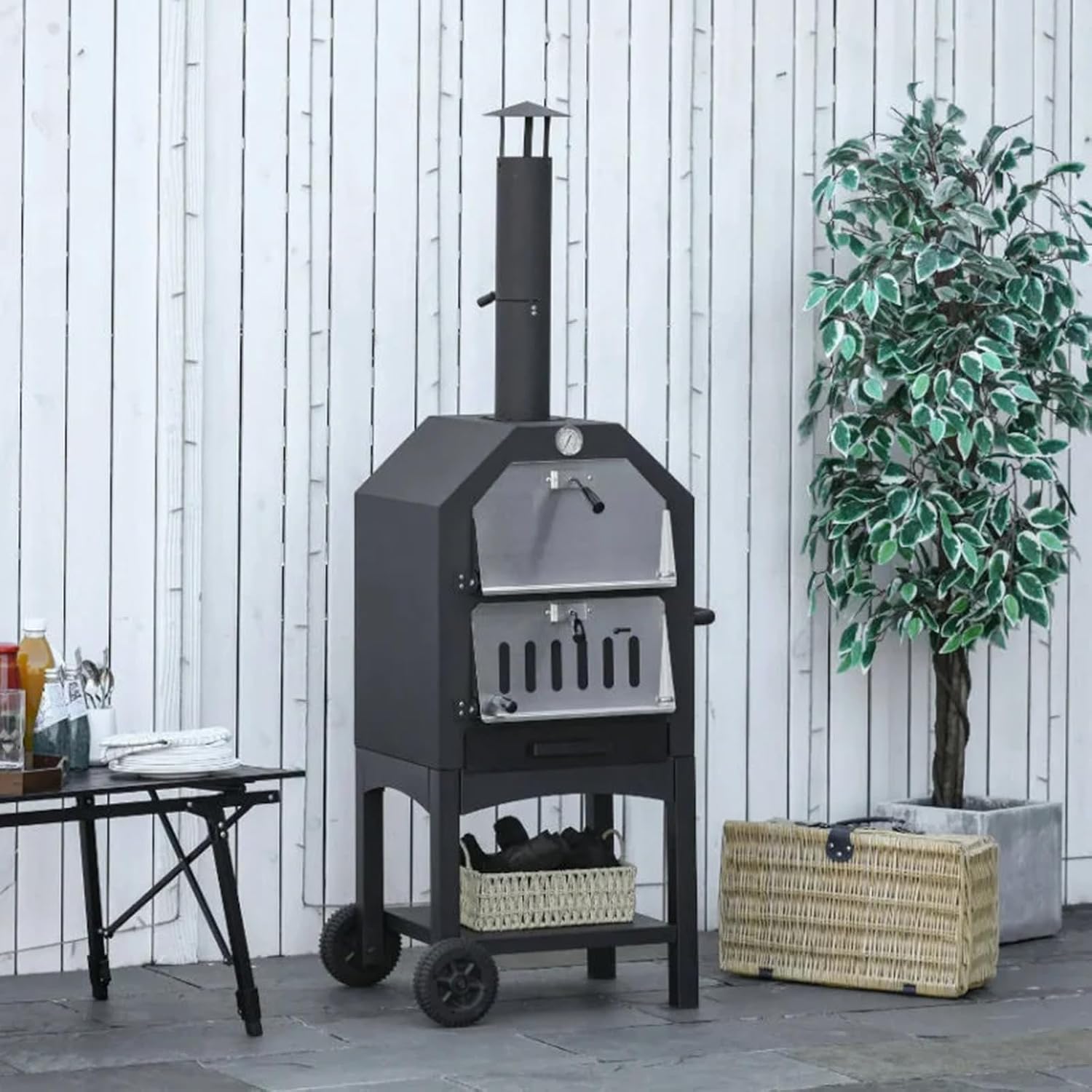 Portable Wood Fired Pizza Oven with Wheels & Accessories