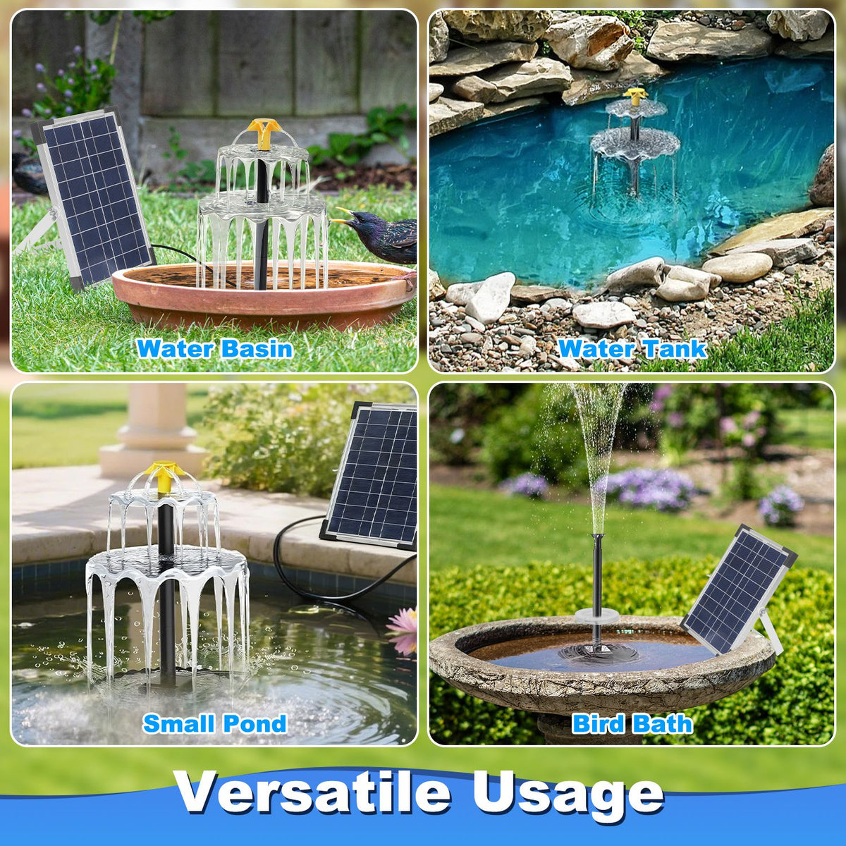 3-Tier Solar Bird Bath Fountain with LED Lights