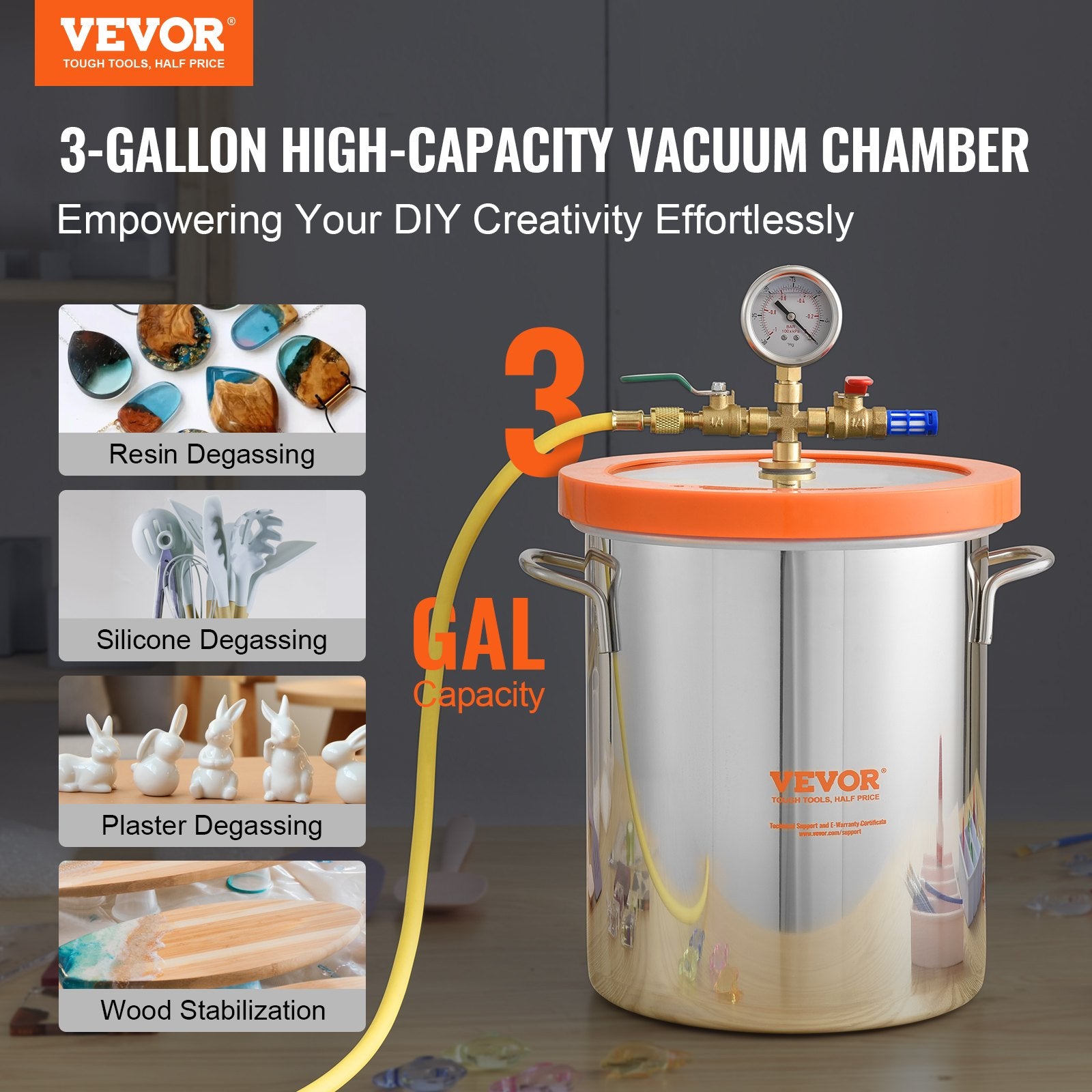 3 Gallon Vacuum Chamber with Tempered Glass Lid