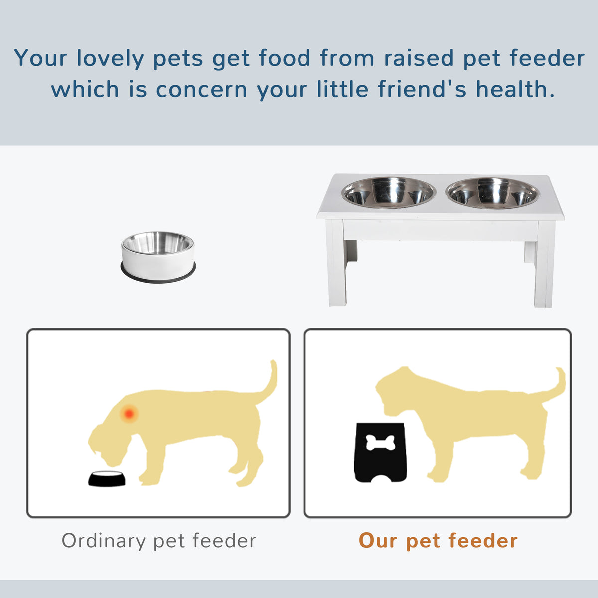 6" Elevated Dog Feeding Station with Wooden Frame
