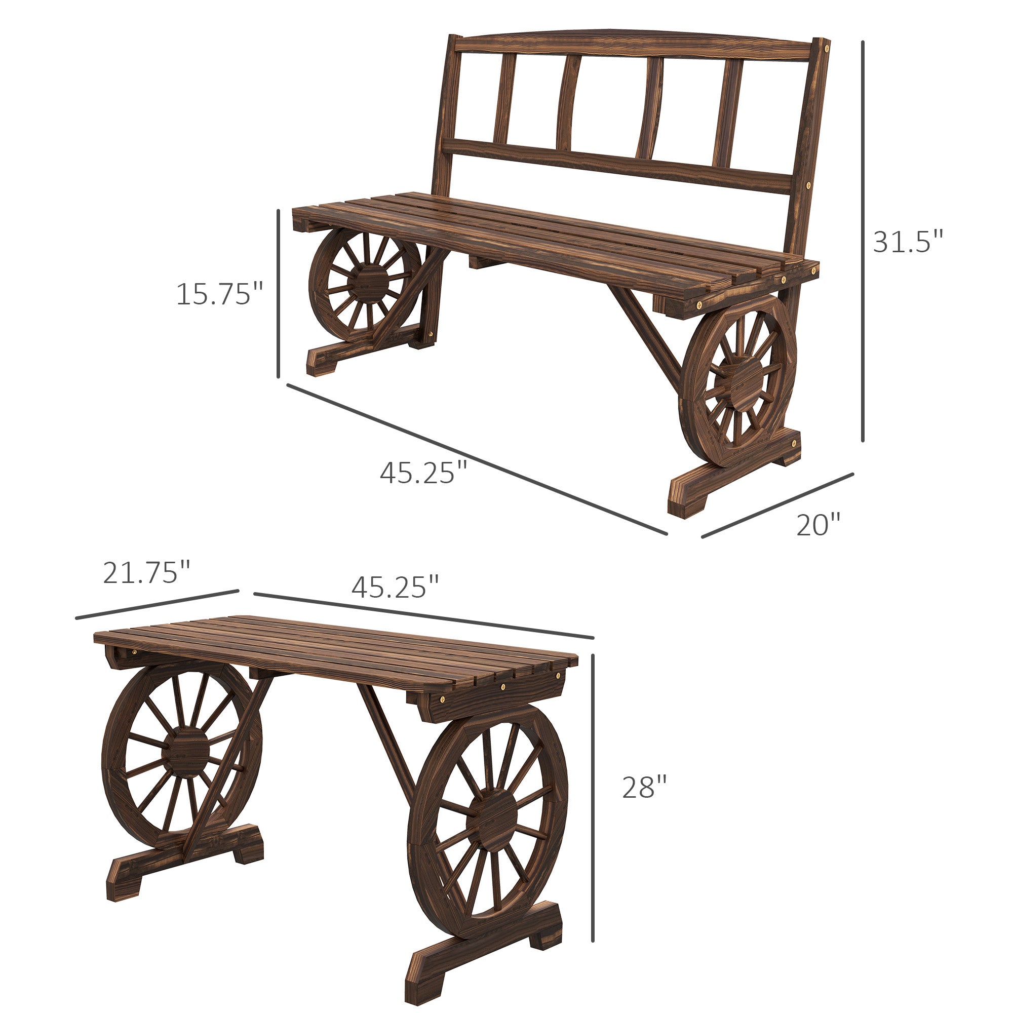 4-Person Patio Dining Set, Wagon Wheel Design, Carbonized