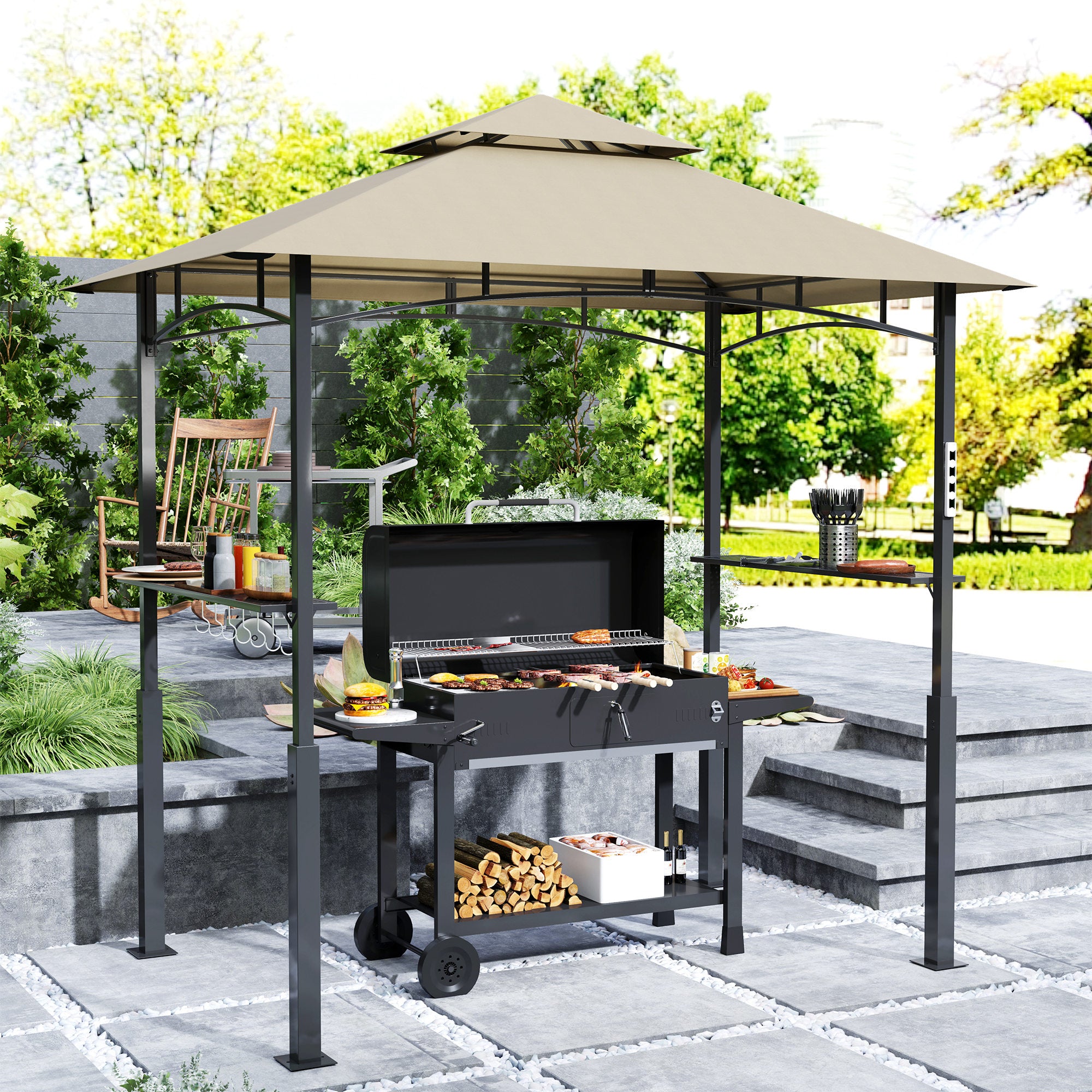 8x5 Outdoor Grill Gazebo with LED Lighting and Shelves
